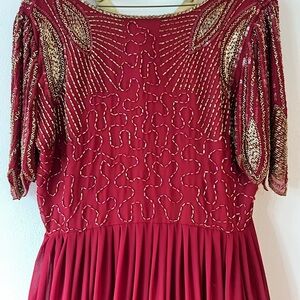 Virgos Lounge red and gold beaded formal dress UK 10